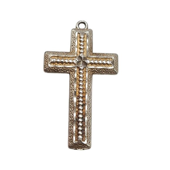 Sterling Silver Cross Pendant With Etched Textured Details Vintage - Picture 1 of 5
